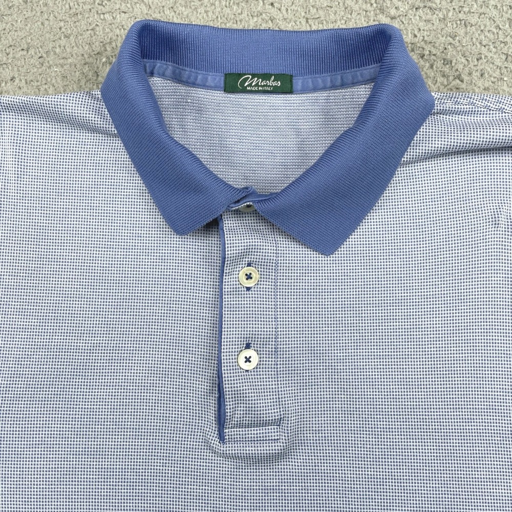 Marbas Polo Shirt Mens XL Blue Filo di Scozia Cotton Micro Check Made in Italy